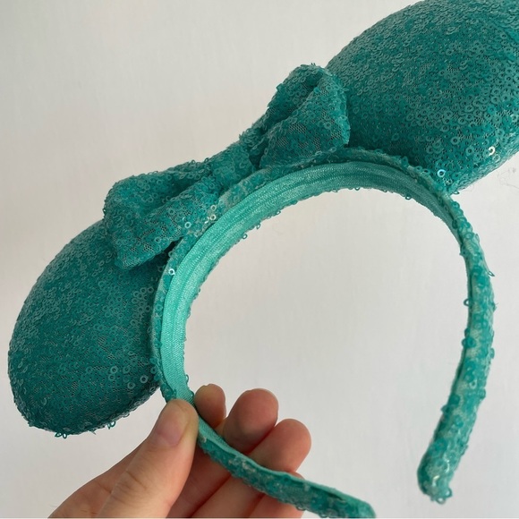 Custom Mickey Mouse Minnie Ears Disneyland Teal Turquoise Blue Sequin Bow main image 4